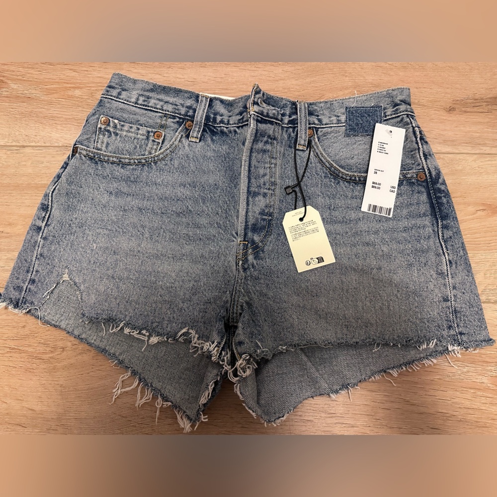Free People Blue Jean Shorts Distressed Frayed Hem